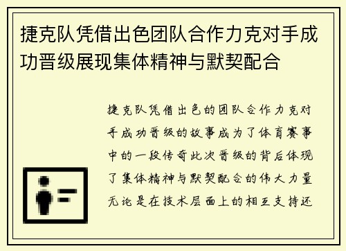 捷克队凭借出色团队合作力克对手成功晋级展现集体精神与默契配合